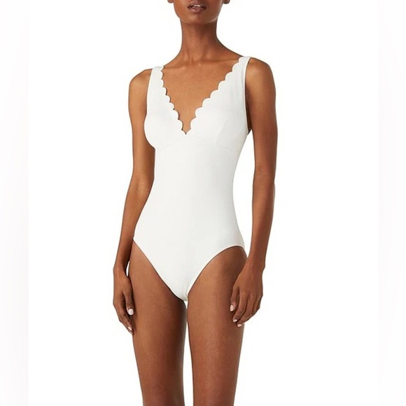 Kate Spade Swimwear, Scallop V-Neck One Piece Swimsuit, Ivory Large NWT - Picture 1 of 12
